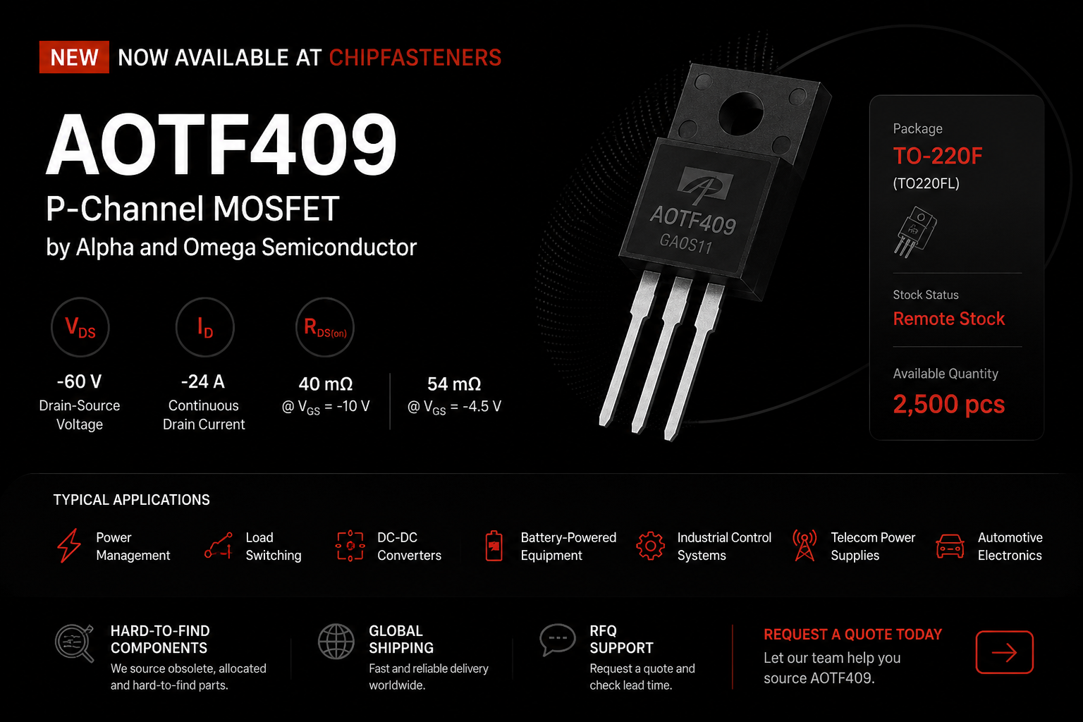 AOTF409 by Alpha and Omega Semiconductor Available for Order